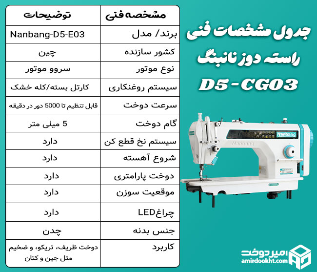 خرید و قیمت چرخ خیاطی راسته دوز نیمه اتومات نانبنگ D5_CG03